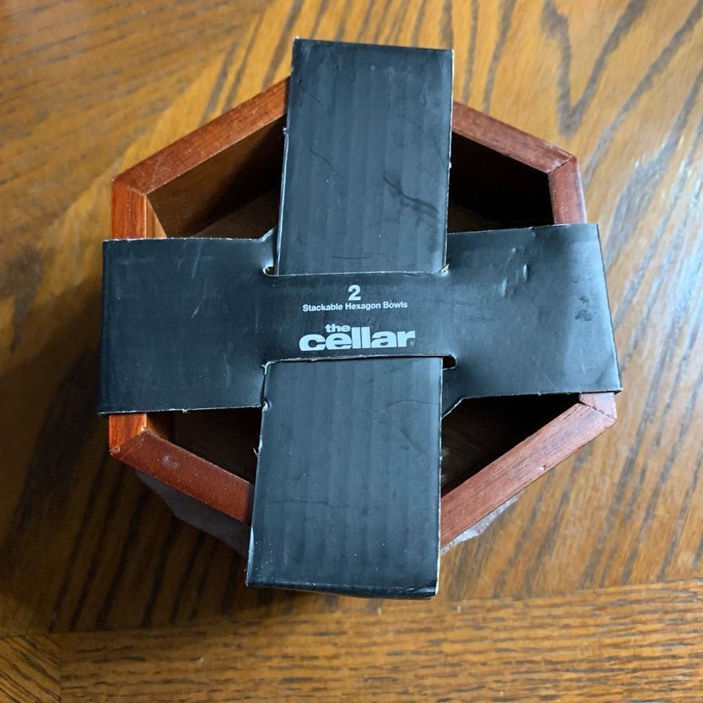 Macy’s The Cellar 2 Stackable Hexagon Wooden Bowls *New*